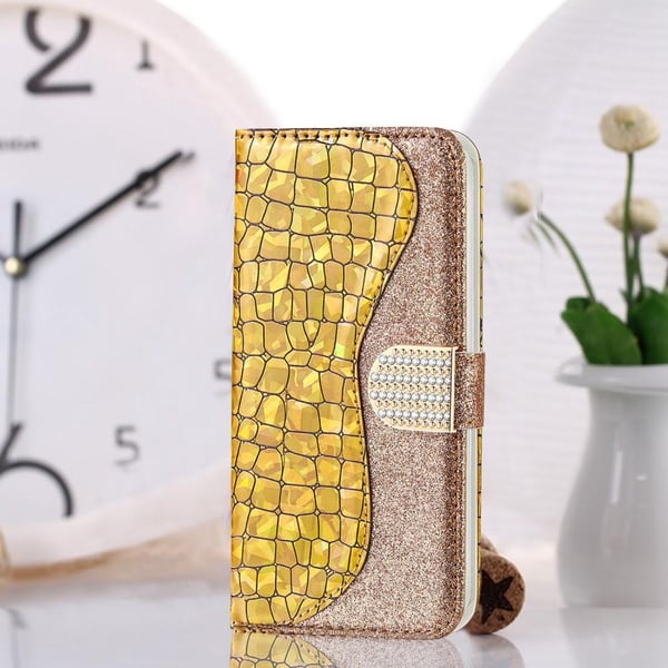 SKALO Samsung S22 Croco Glittery tegnebog etui - Guld
