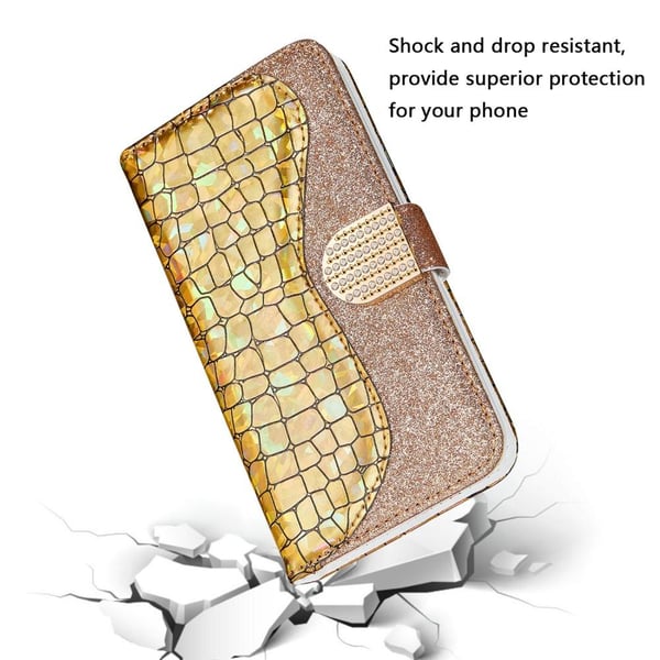 SKALO Samsung S22 Croco Glittery tegnebog etui - Guld