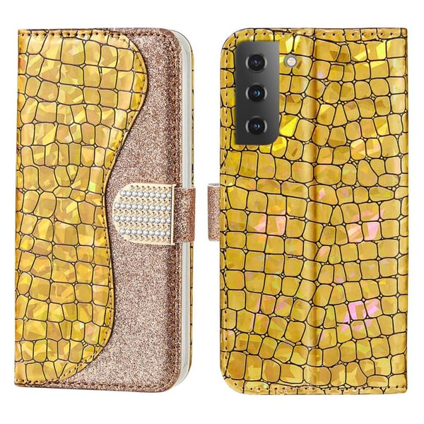 SKALO Samsung S22 Croco Glittery tegnebog etui - Guld SKALO Samsung S22 Croco Glittery tegnebog etui - Guld