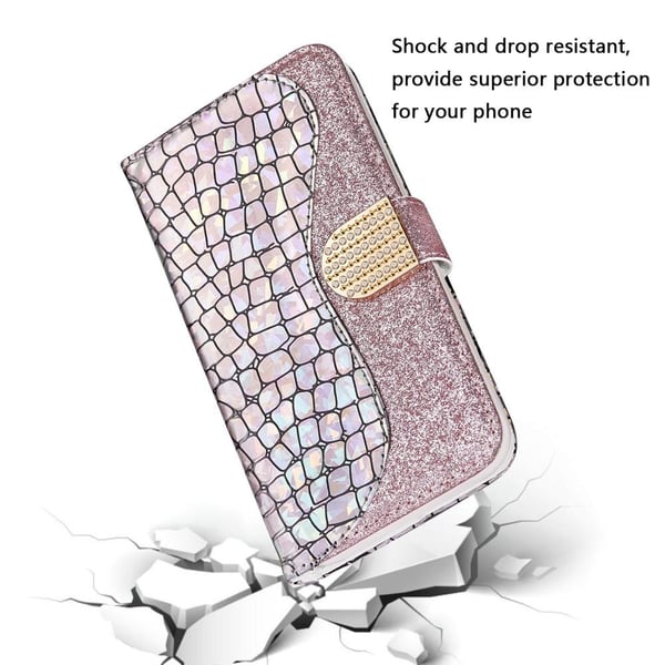 SKALO Samsung S22 Croco Glittery tegnebog etui - Rosa guld