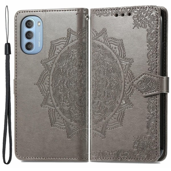 SKALO Moto G51 Mandala lompakkokotelo - Harmaa