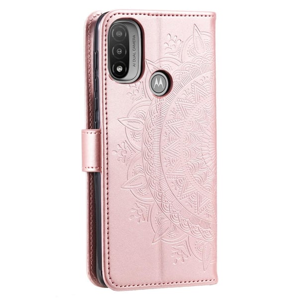 SKALO Moto E20/E30/E40 Mandala lompakkokotelo - Ruusukulta