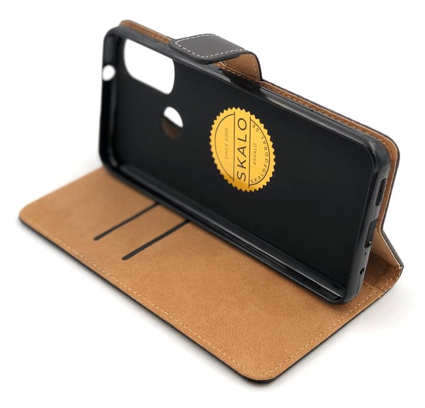 SKALO Moto E20/E30/E40 Flip Cover m. Pung i Ægte Læder