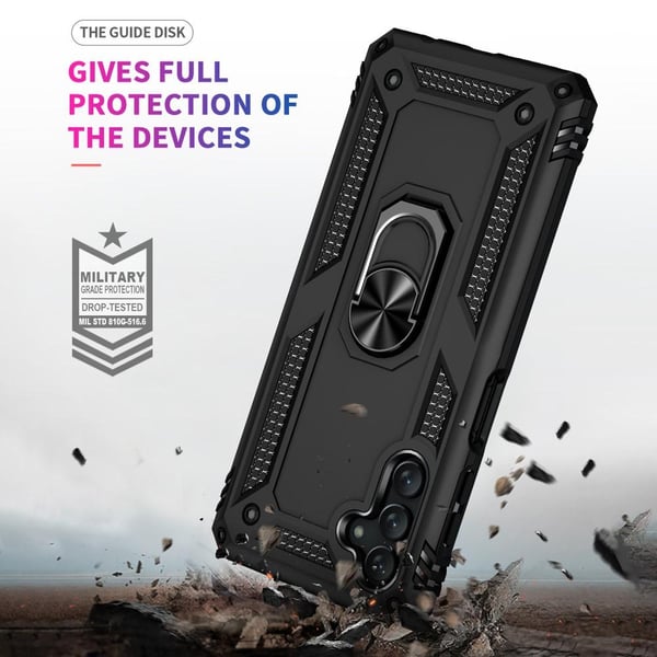 SKALO Samsung A04s 4G Armor Hybrid metal ring cover - Sort