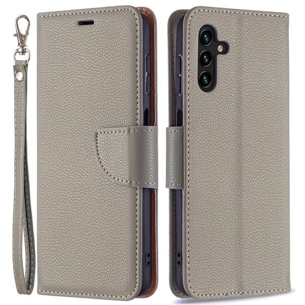 SKALO Samsung A13 5G Premium Litchi Flip Cover - Grå