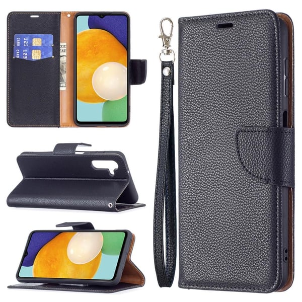 SKALO Samsung A04s 4G Premium Litchi Flip Cover - Sort