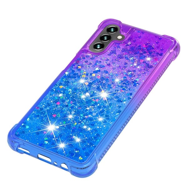 SKALO Samsung A13 5G Kvicksand Glitter Hjerter TPU Cover - Lilla-Blå