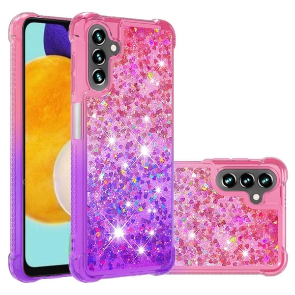 SKALO Samsung A04s 4G Kvicksand Glitter Hjerter TPU Cover - Pink-Lilla
