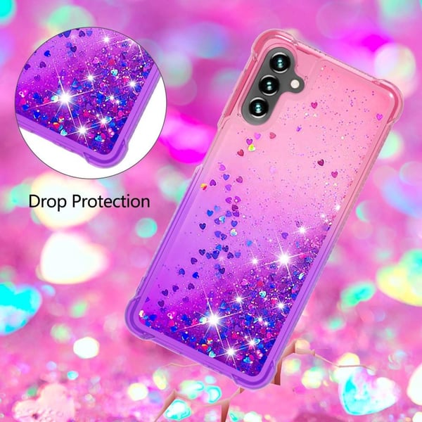 SKALO Samsung A04s 4G Kvicksand Glitter Hjerter TPU Cover - Pink-Lilla