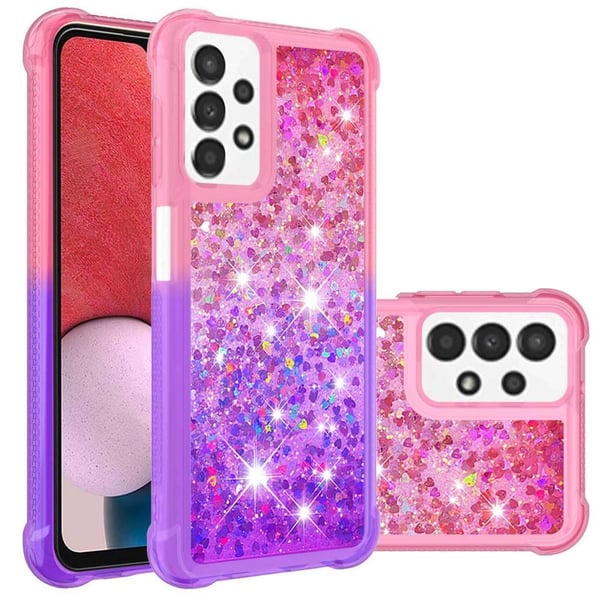 SKALO Samsung A13 4G Kvicksand Glitter Hjerter TPU Cover - Pink-Lilla