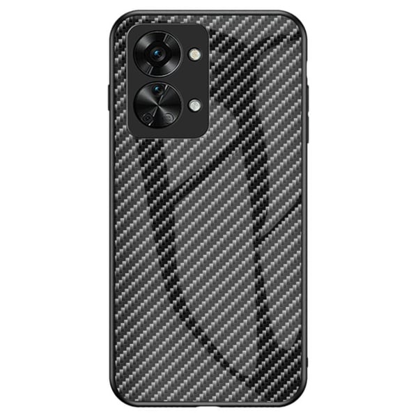 SKALO OnePlus Nord 2T 5G Carbon Fiber Härdat Glas TPU-skal - Svart