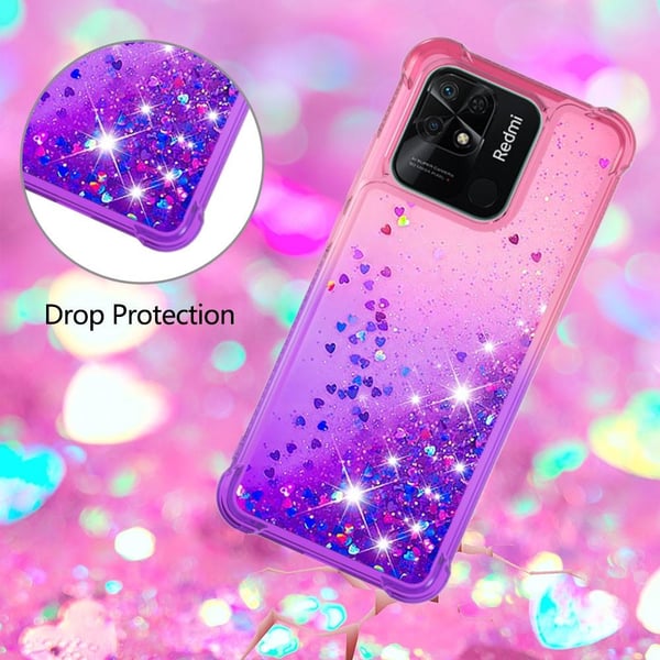 SKALO Xiaomi Redmi 10C Kvicksand Glitter Hjerter TPU Cover - Pink-Lilla