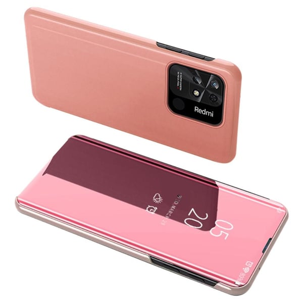 SKALO Xiaomi Redmi 10C Clear View Mirror Lompakko - Ruusukulta