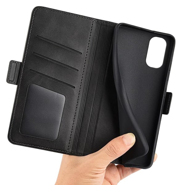 SKALO Motorola Moto G22 Premium Wallet Flip Cover - Sort