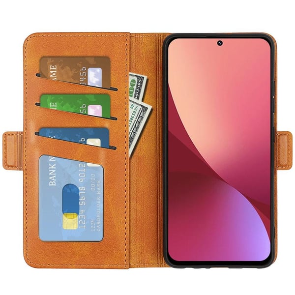 SKALO Xiaomi 12 Pro Premium Wallet Flip Cover - Lys brun