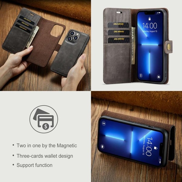 DG MING iPhone 14 Pro 2-i-1 Magnet Pungetui - Grå