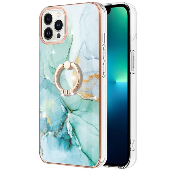 SKALO iPhone 14 Pro Marmor TPU Cover med ring - #4
