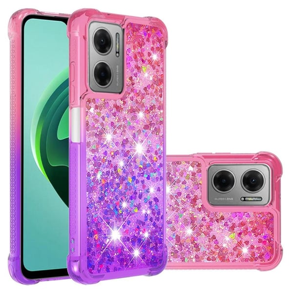 SKALO Xiaomi Redmi 10 5G Kvicksand Glitter Hjerter TPU Cover - Pink-Lilla