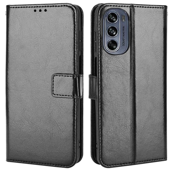 SKALO Motorola Moto G62 5G Crazy Horse Pungetui PU læder - Sort