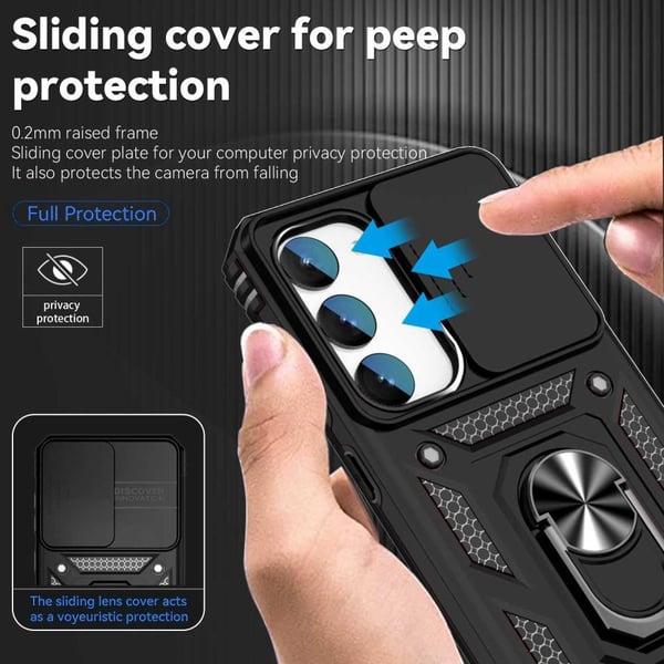 SKALO Samsung S23 Armor Hybrid Metal Ring Camera Slider - Sort