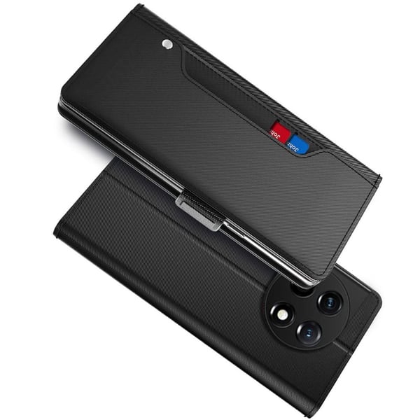 SKALO OnePlus 11 5G Kortholder Mirror Flip Cover - Sort