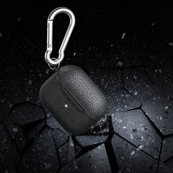 SKALO AirPods 3 Litchi Cover m. karabinhage - Sort
