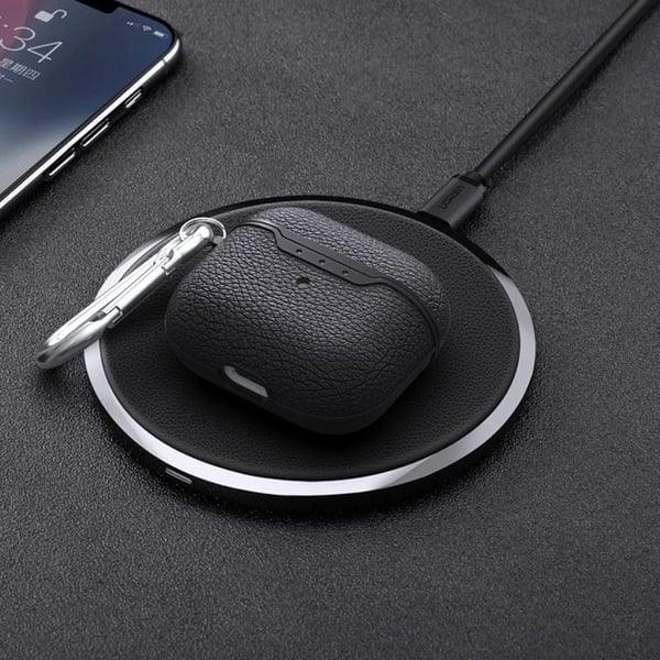 SKALO AirPods 3 Litchi Cover m. karabinhage - Sort