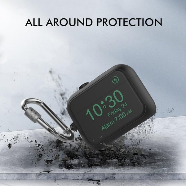 SKALO AirPods Pro 2 Digital Clock Cover m. karabinhage - Sort