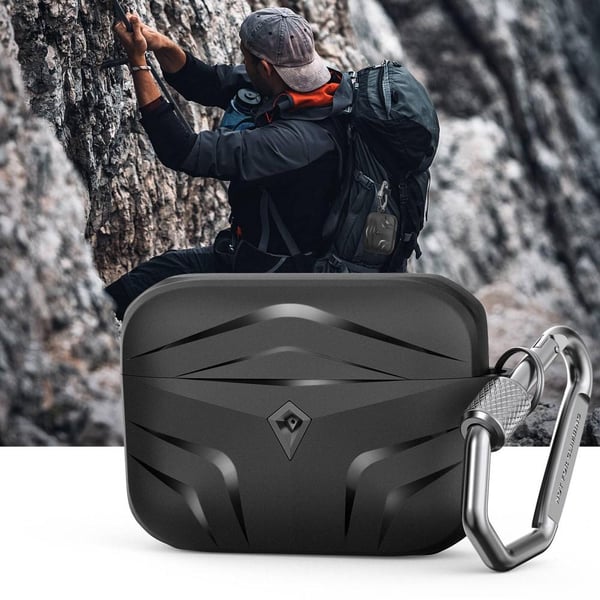 SKALO AirPods Pro 2 Stødsikkert panser TPU Cover m. karabinhage - Sort