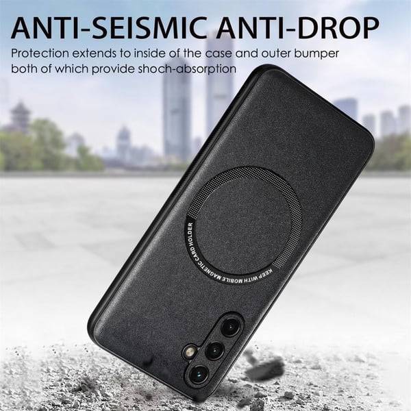 SKALO Samsung A14 4G/5G PU læder hybrid magnetisk ring Cover - Brun