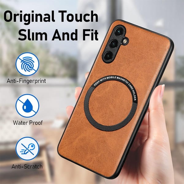 SKALO Samsung A14 4G/5G PU læder hybrid magnetisk ring Cover - Brun