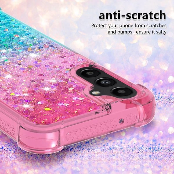 SKALO Samsung A14 5G Kvicksand Glitter Hjerter TPU Cover - Pink-Turkis