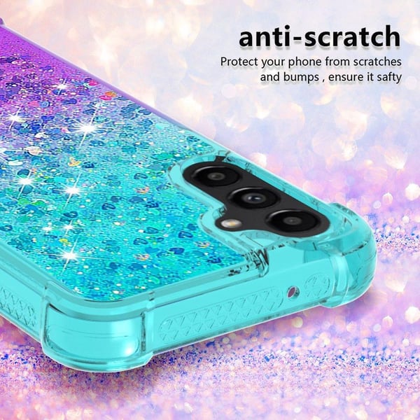 SKALO Samsung A14 5G Kvicksand Glitter Hjerter TPU Cover - Turkis-Lilla