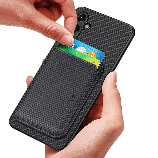 SKALO Samsung A54 5G Carbon Fiber Cover med kortholder - Sort