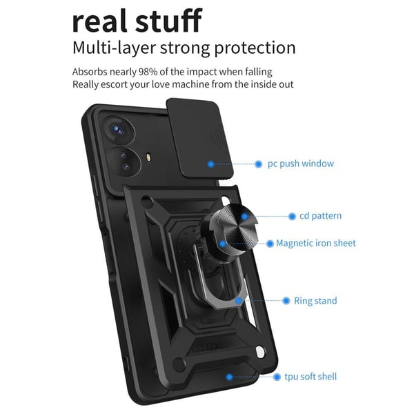 SKALO Motorola Moto G53 5G Armor Hybrid Metal Ring Camera Slider - Sort