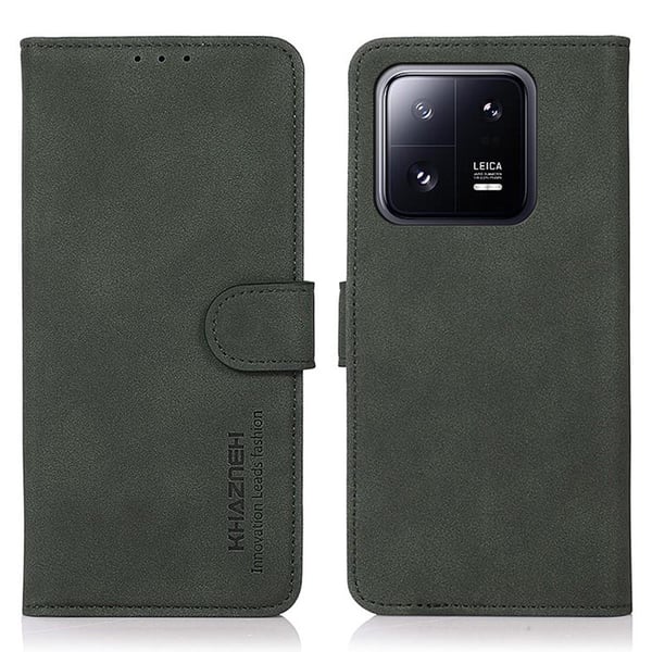 SKALO Xiaomi 13 5G KHAZNEH Lompakkokotelo PU-nahasta - Vihreä