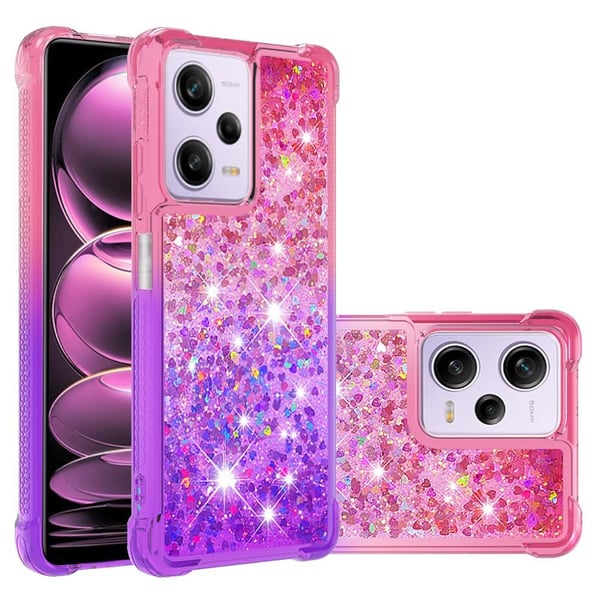 SKALO Xiaomi Redmi Note 12 Pro 5G Kvicksand Glitter Hjerter TPU Cover - Pink-Lilla