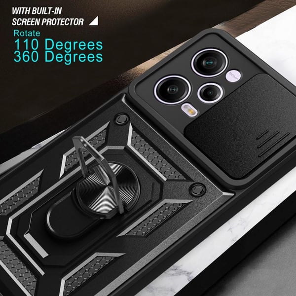 SKALO Xiaomi Redmi Note 12 Pro 5G Armor Hybrid Metal Ring Camera Slider - Sort