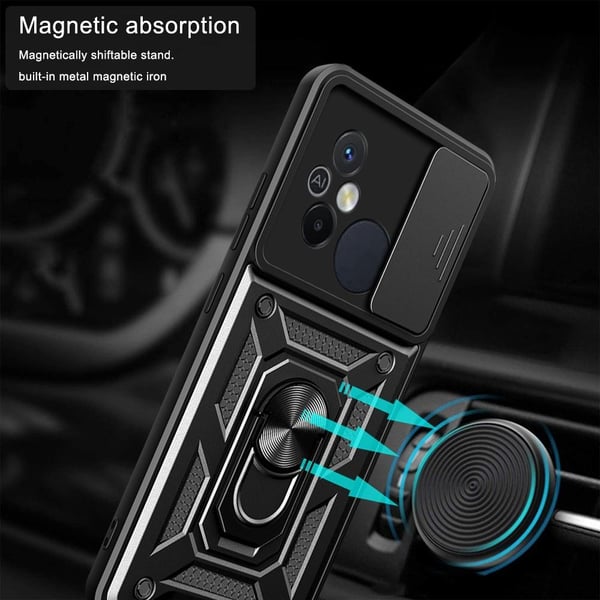 SKALO Xiaomi Redmi 12C 4G Armor Hybrid Metal Ring Camera Slider - Sort
