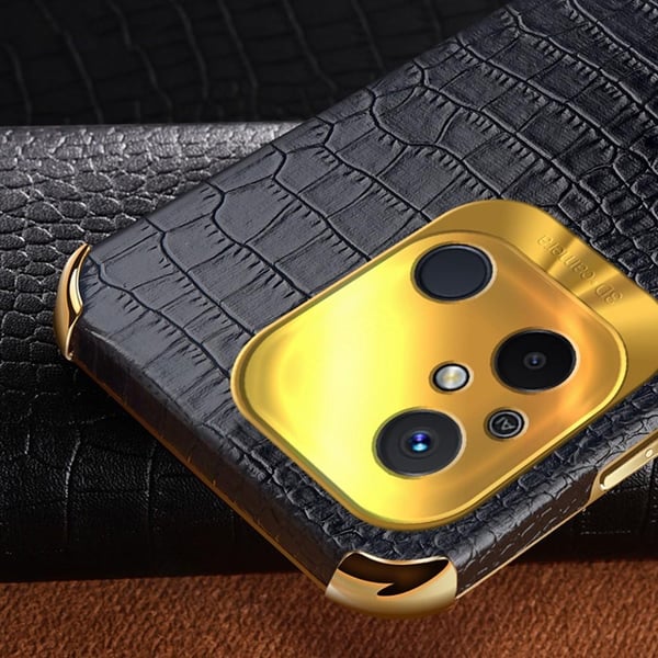 SKALO Xiaomi Redmi 12C 4G Crocodile Guldkant Cover - Sort