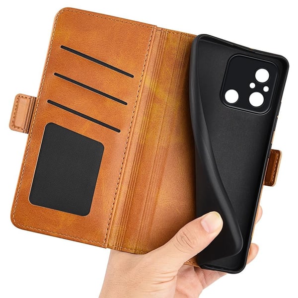 SKALO Xiaomi Redmi 12C 4G Premium Wallet Flip Cover - Lys brun