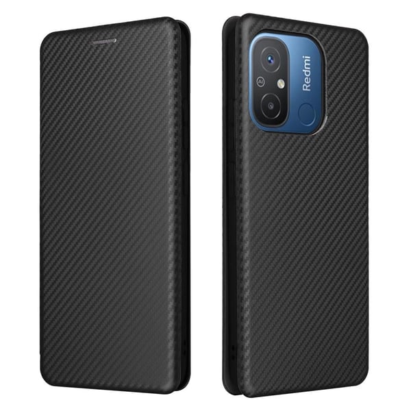 SKALO Xiaomi Redmi 12C 4G Carbon Fiber Pungetui - Sort SKALO Xiaomi Redmi 12C 4G Carbon Fiber Pungetui - Sort