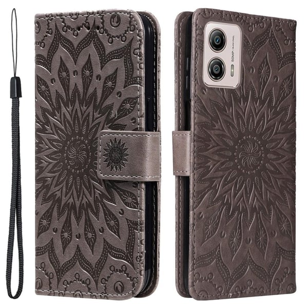 SKALO Motorola Moto G53 5G Mandala lompakkokotelo - Harmaa
