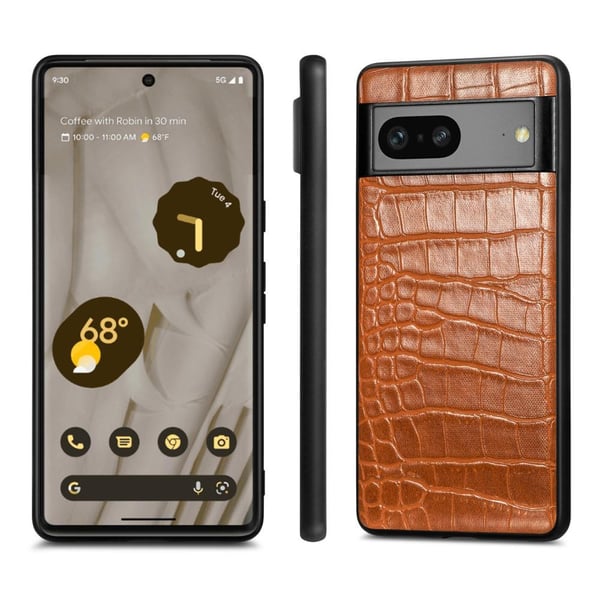 SKALO Google Pixel 7a Crocodile PU Leather Hybrid Cover - Brun
