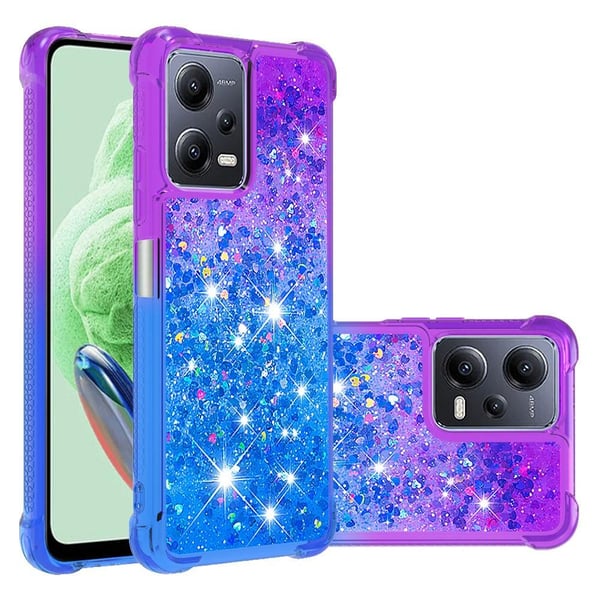SKALO Xiaomi Redmi Note 12 5G Kvicksand Glitter Hjerter TPU Cover - Lilla-Blå