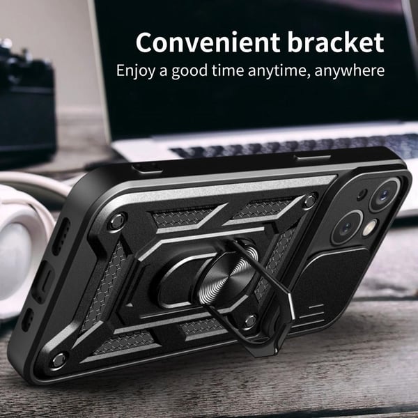 SKALO iPhone 15 Armor Hybrid Metal Ring Camera Slider - Blå
