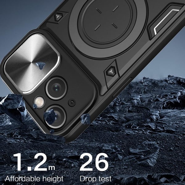 SKALO iPhone 15 Armor Hybrid Magnet Ring Camera Slider - Blå