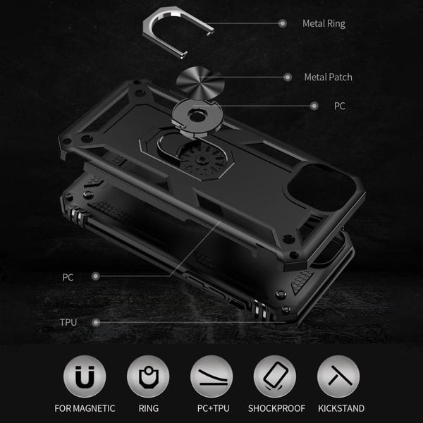 SKALO iPhone 15 Plus Armor Hybridi metallirengas kuori - Musta