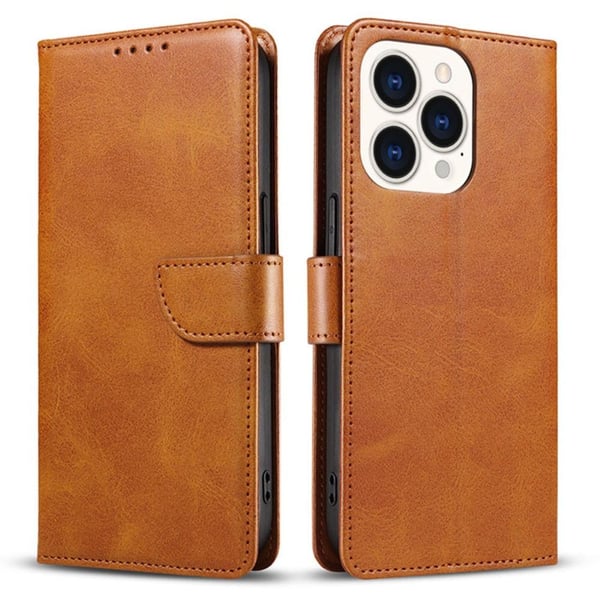 SKALO iPhone 15 Plus Premium Wallet Flip Cover - Lys brun