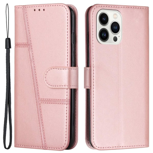 SKALO iPhone 15 Pro Embossed Triangle Flip Cover - Rosa guld